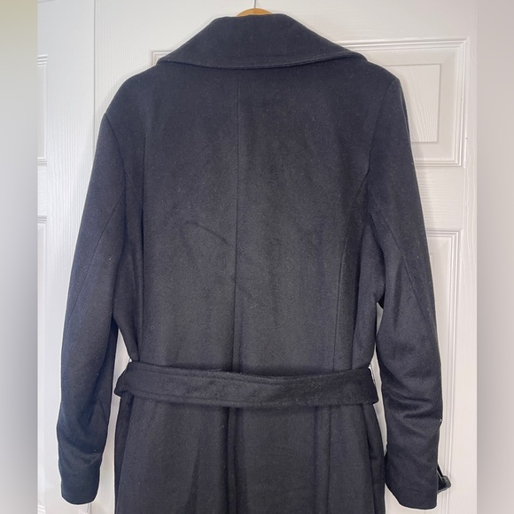 Cole Hann | Black Wool Trench Coat with Leather Trim Women’s 3X - Picture 14 of 16